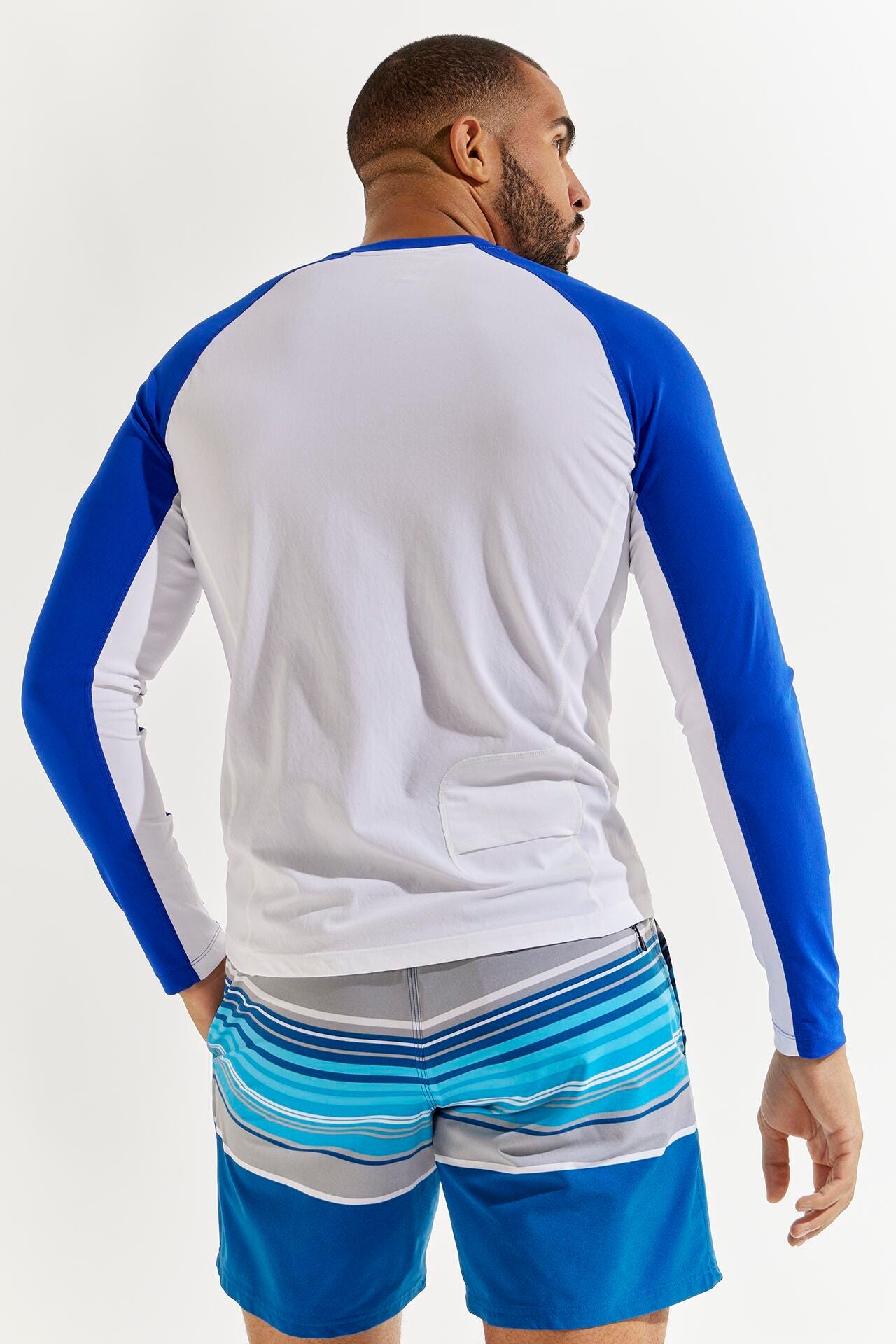 Men's Hightide Long Sleeve Swim Shirt | White/Cobalt Colorblock