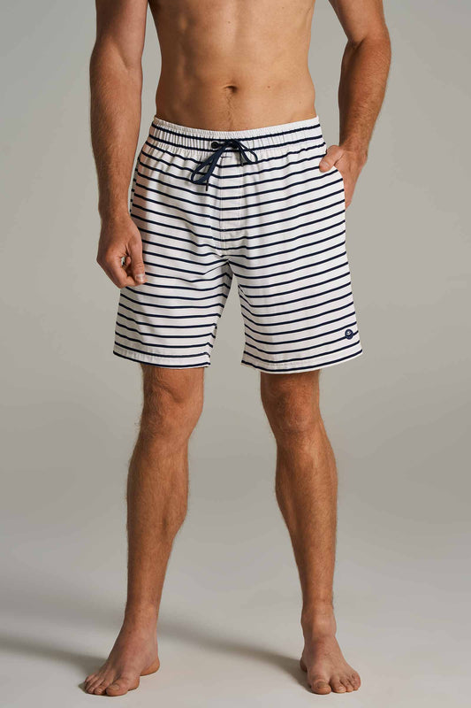 Men's Kahuna Swimming Shorts | White/Navy Stripe