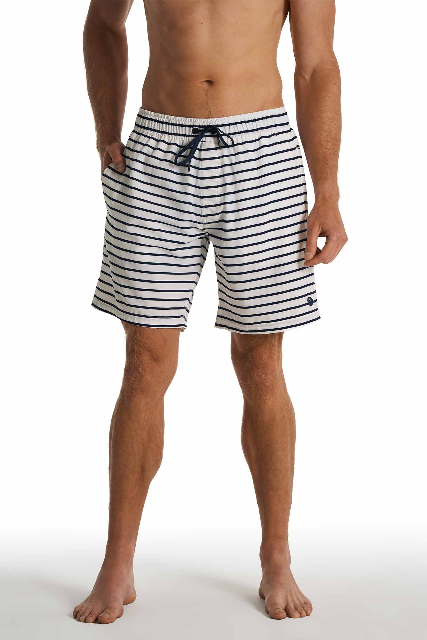 Men's Kahuna Swimming Shorts | White/Navy Stripe