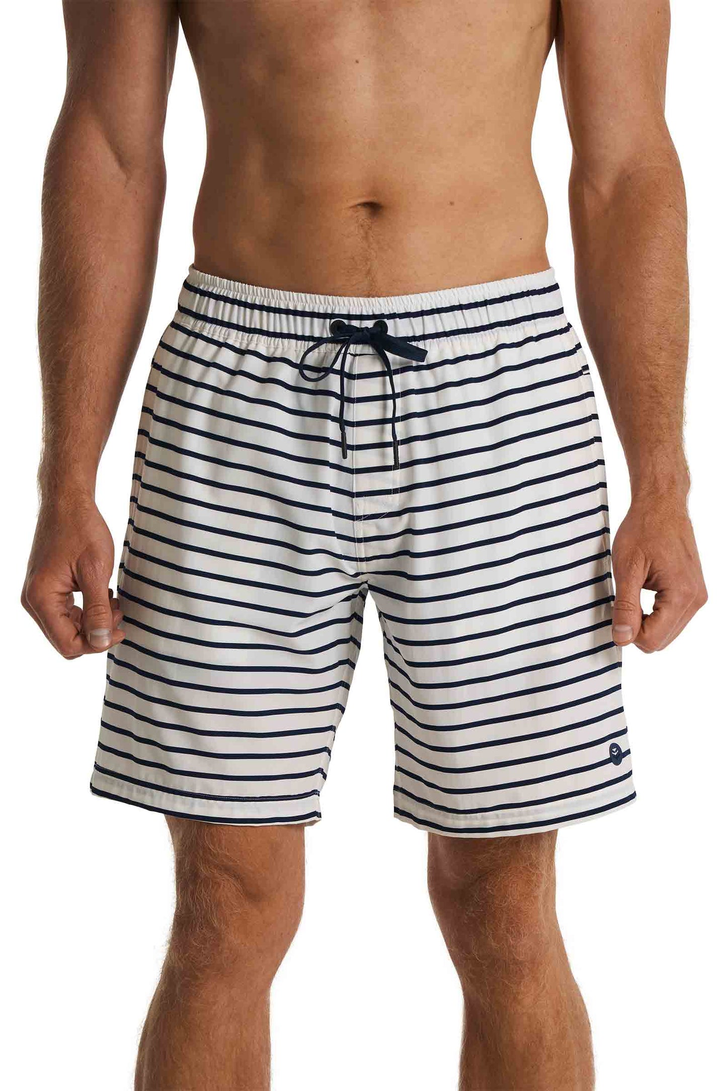 Men's Kahuna Swimming Shorts | White/Navy Stripe