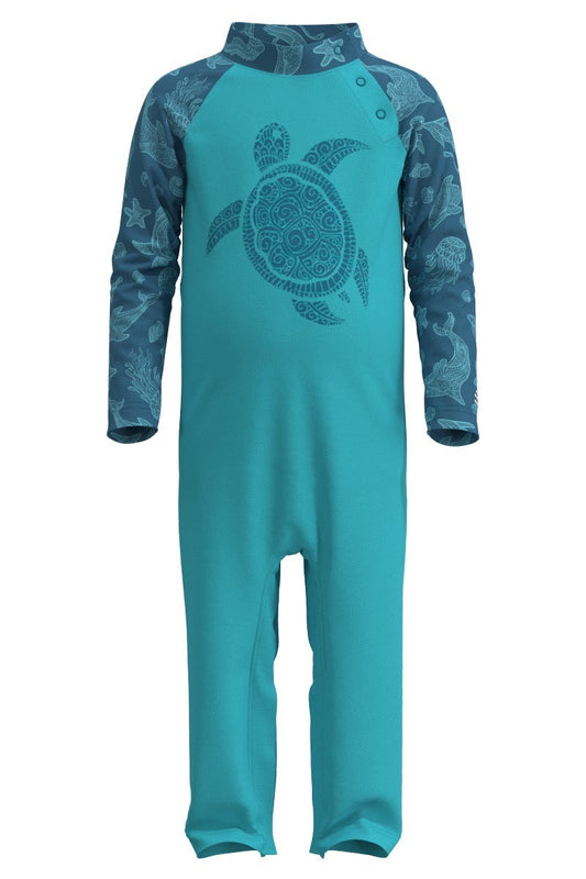 Kid's Beach One-Piece Swimsuit | Blue Curacao Swimming Turtle