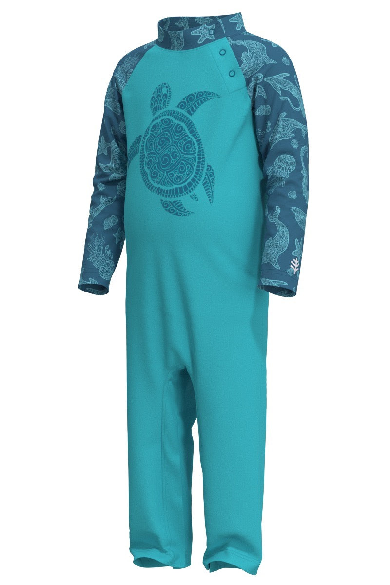Kid's Beach One-Piece Swimsuit | Blue Curacao Swimming Turtle
