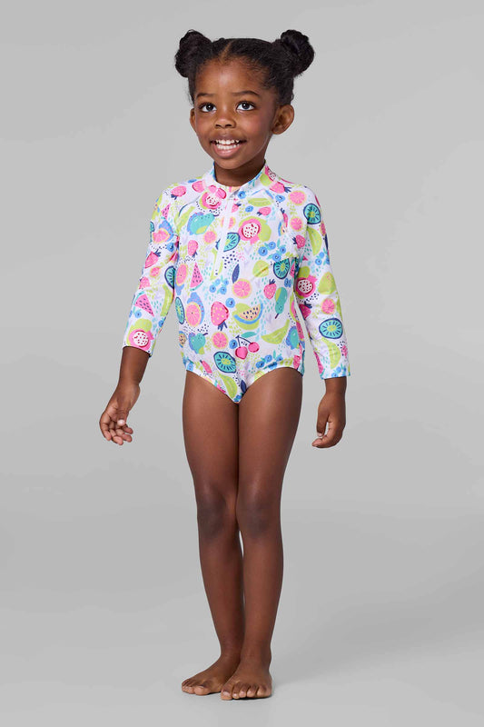 Kid's Wave One-Piece Swimsuit | White Fruit Party