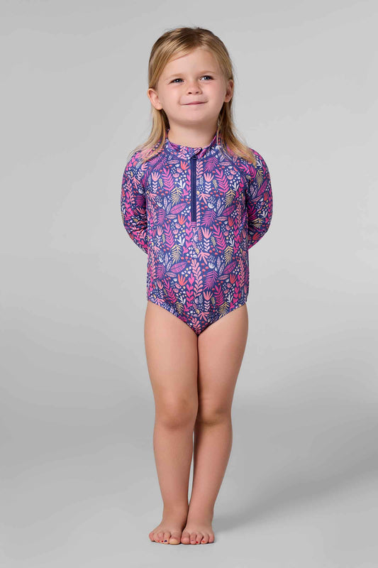 Kid's Wave One-Piece Swimsuit | Future Dusk Blooming Forest