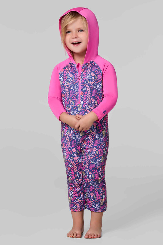 Kid's Finn Hooded One-Piece Swimsuit | Tulip Pink Colorblock