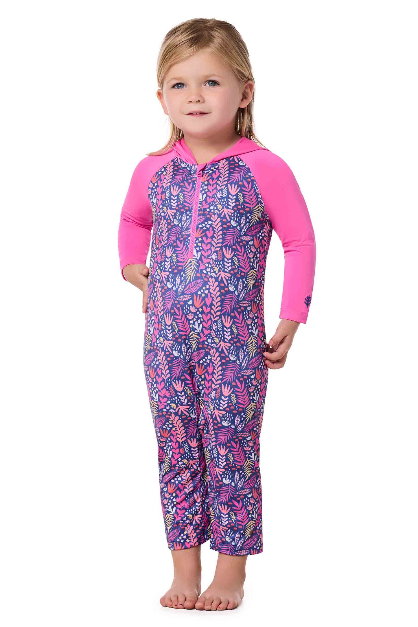 Kid's Finn Hooded One-Piece Swimsuit | Tulip Pink Colorblock