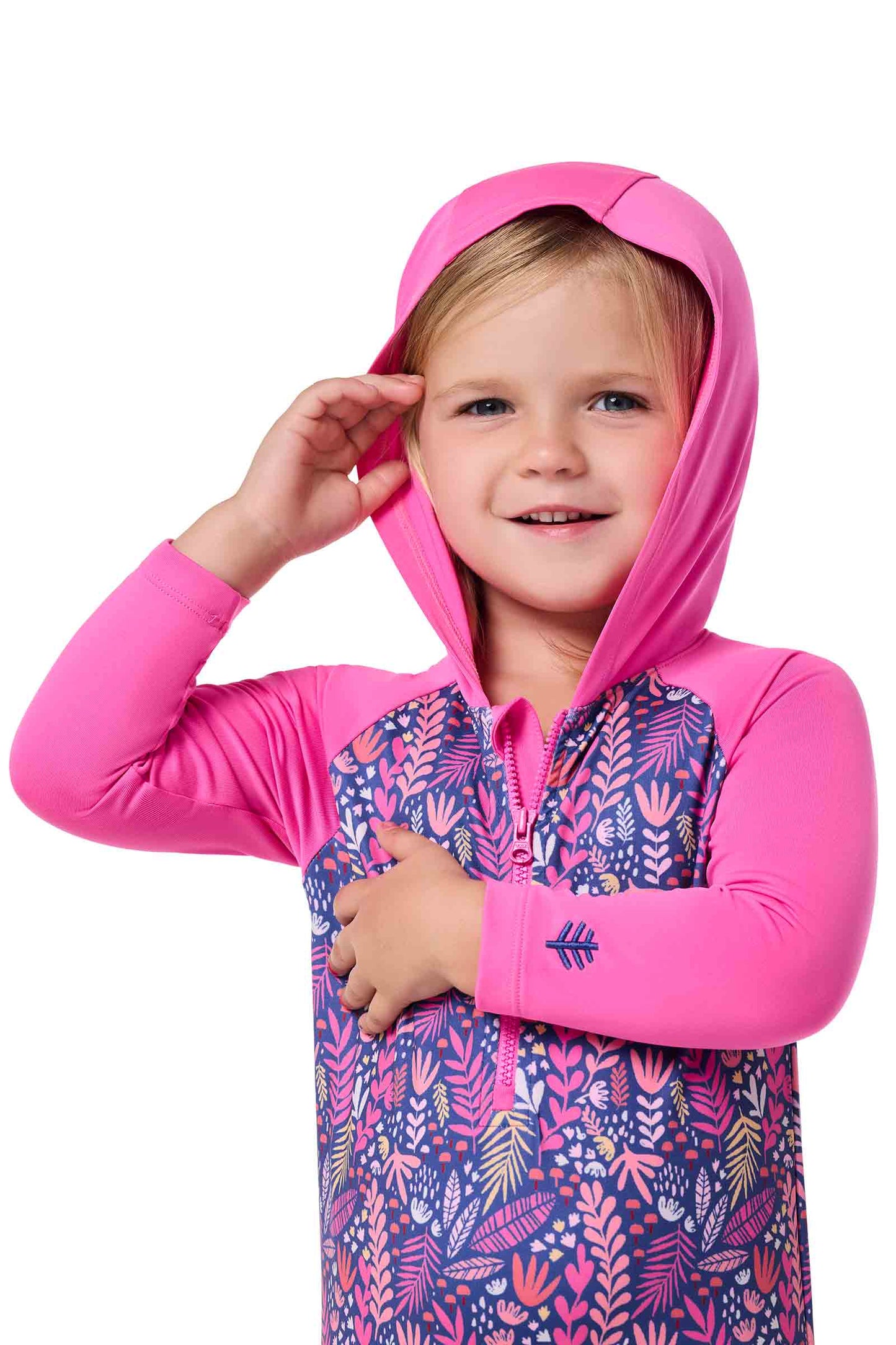 Kid's Finn Hooded One-Piece Swimsuit | Tulip Pink Colorblock