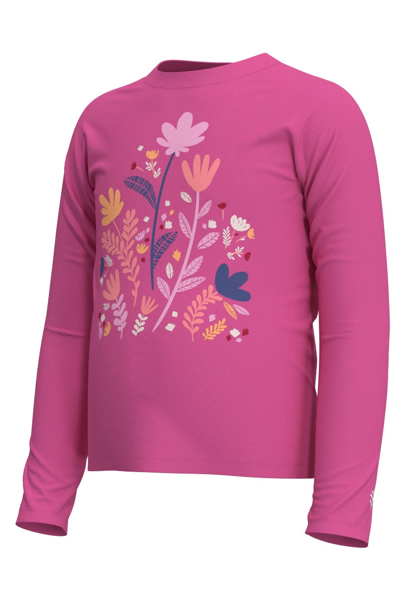 Kid's Sandshark Long Sleeve Surf Shirt | Tulip Pink Blooming Forest