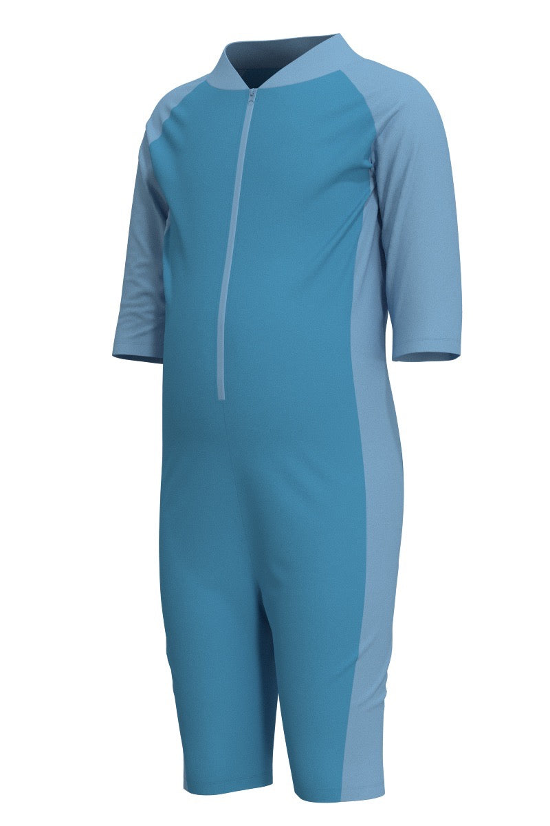 Kid's Barracuda Neck-to-Knee Swimsuit | Arctic Blue Colorblock
