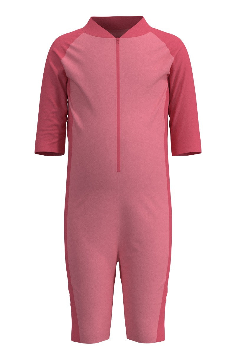 Kid's Barracuda Neck-to-Knee Swimsuit | Flamingo Pink Colorblock