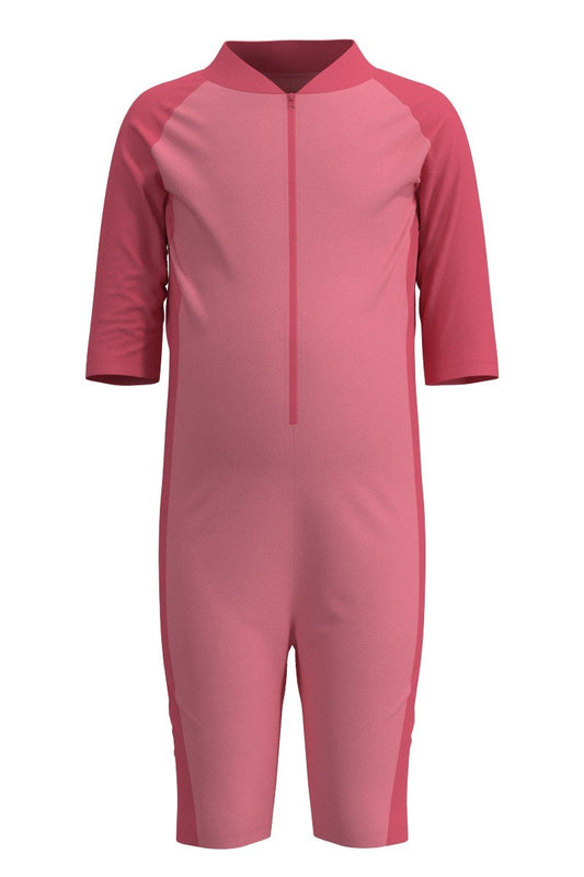 Kid's Barracuda Neck-to-Knee Swimsuit | Flamingo Pink Colorblock
