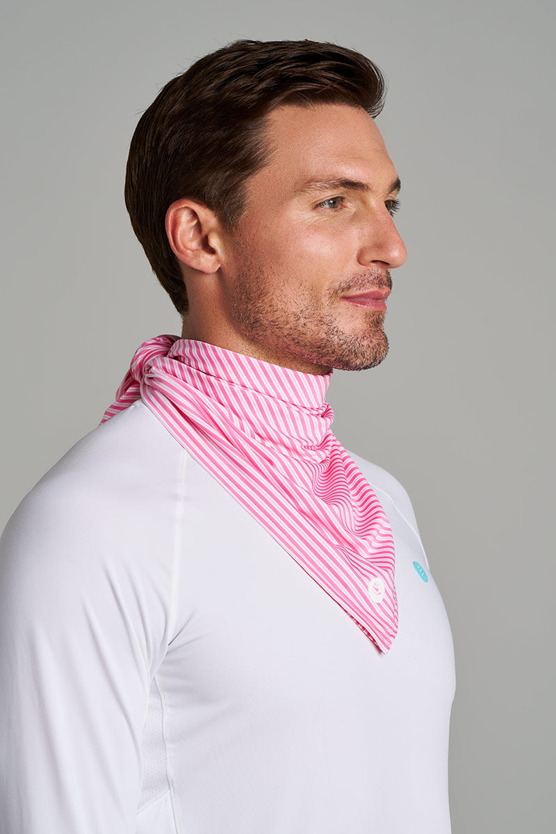 Unisex Virasana Performance Sun Bandana | Flamingo Pink/White Stripe