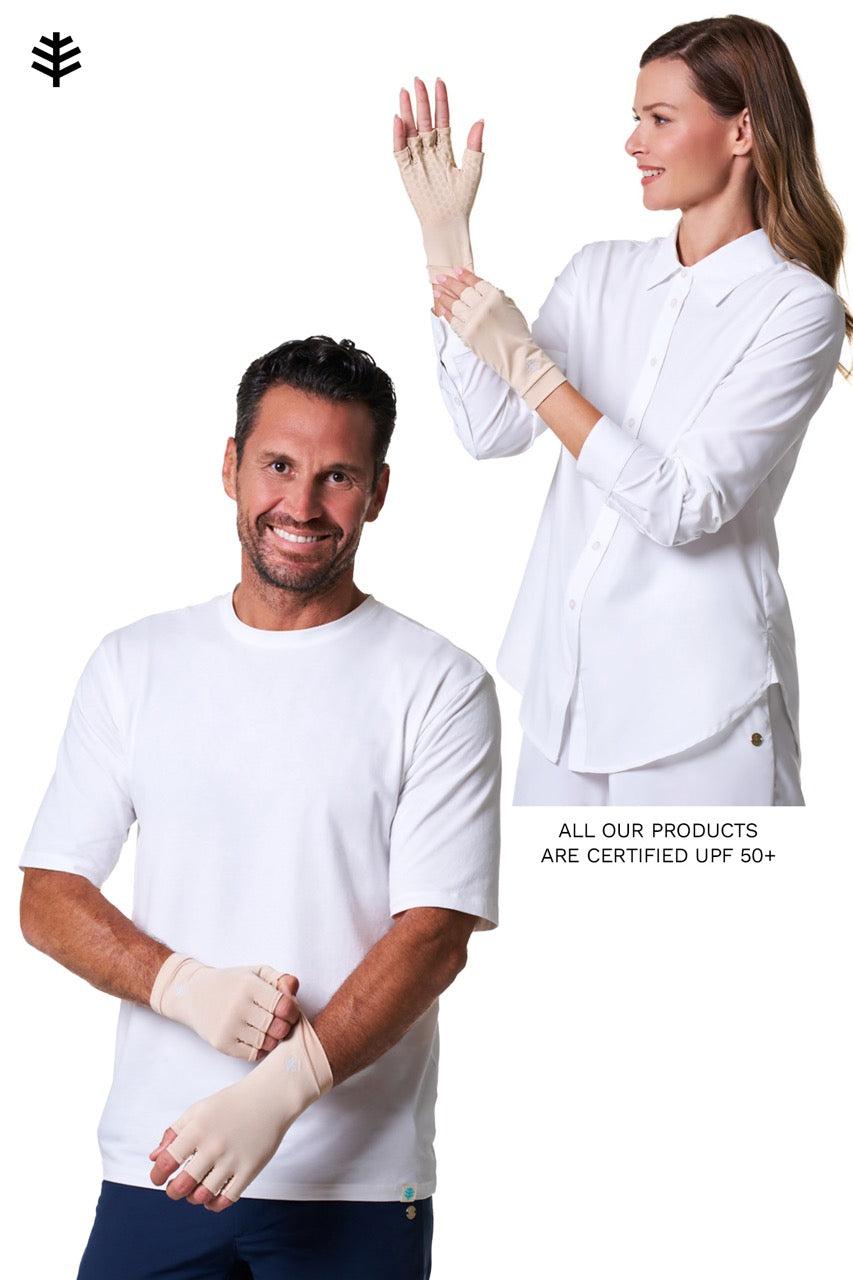 Unisex Ouray UV Fingerless Gloves | Beige