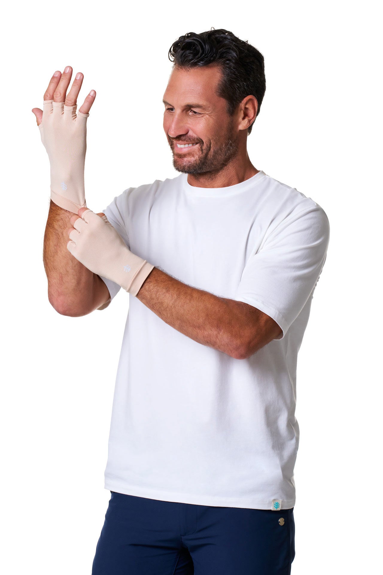 Unisex Ouray UV Fingerless Gloves | Beige