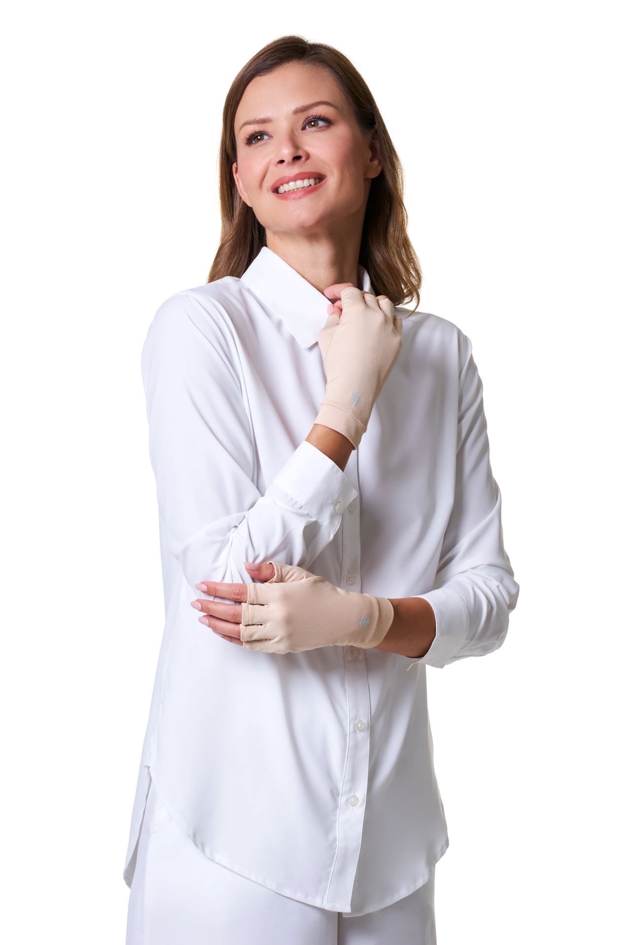 Unisex Ouray UV Fingerless Gloves | Beige
