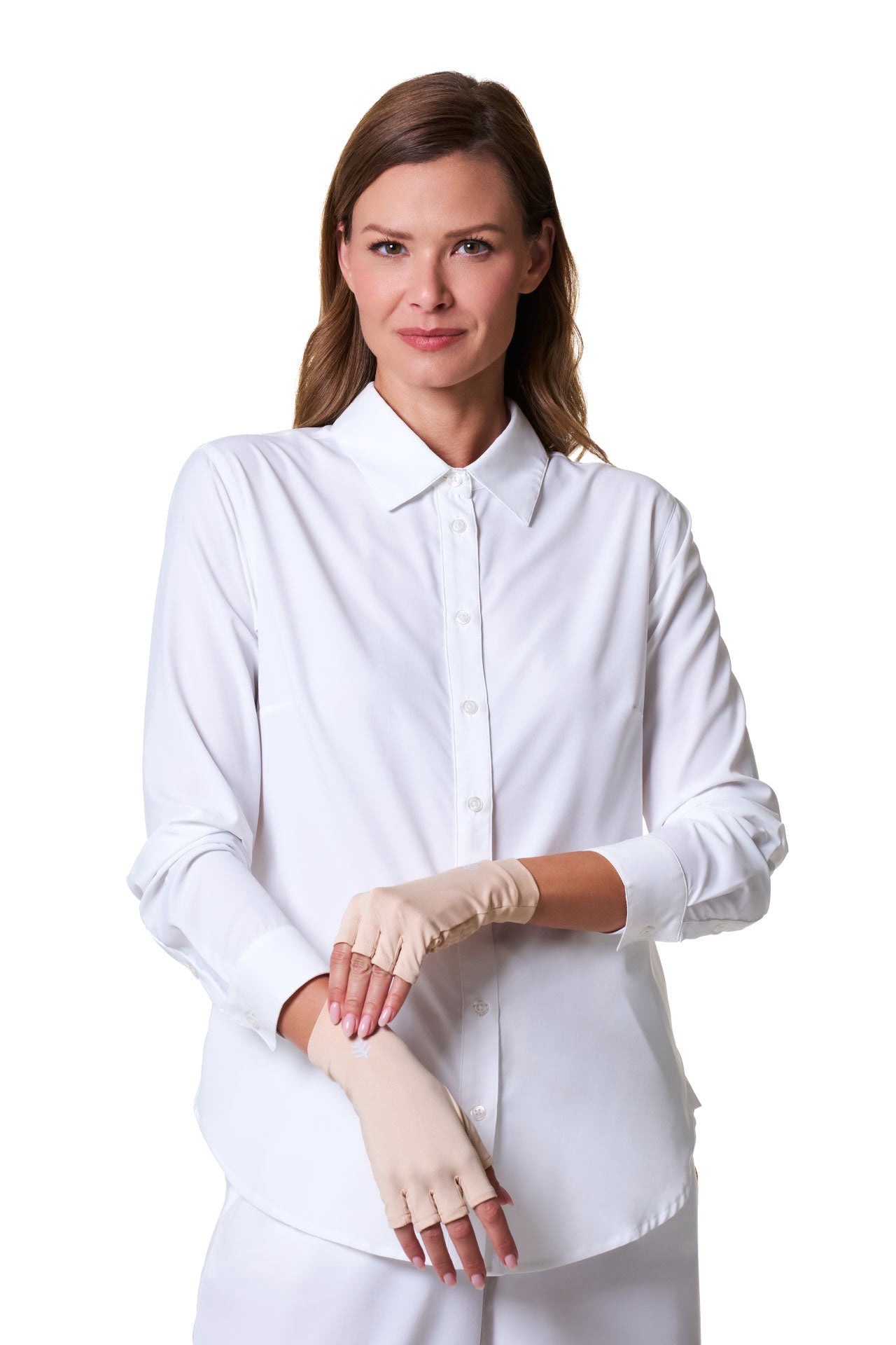 Unisex Ouray UV Fingerless Gloves | Beige