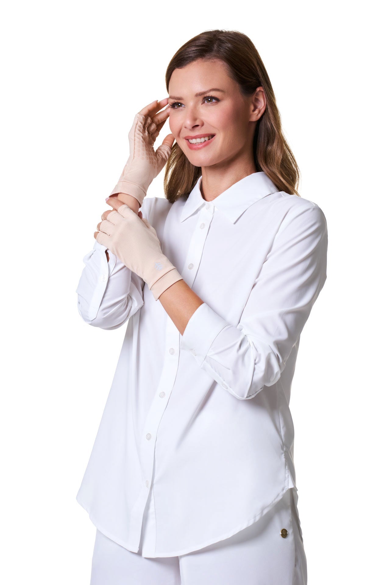 Unisex Ouray UV Fingerless Gloves | Beige