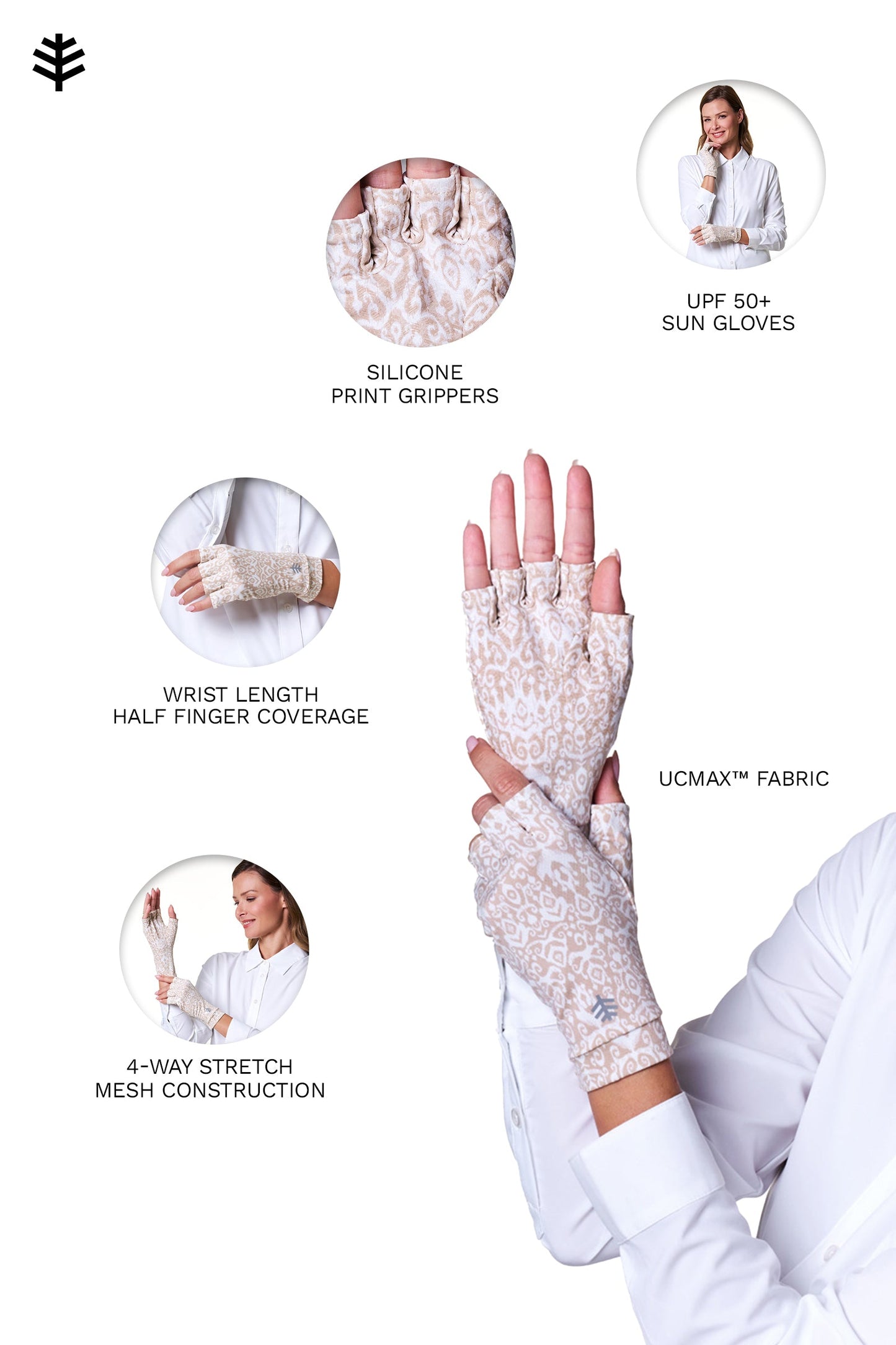 Ouray Fingerless Gloves | Warm Taupe Coastal Ikat
