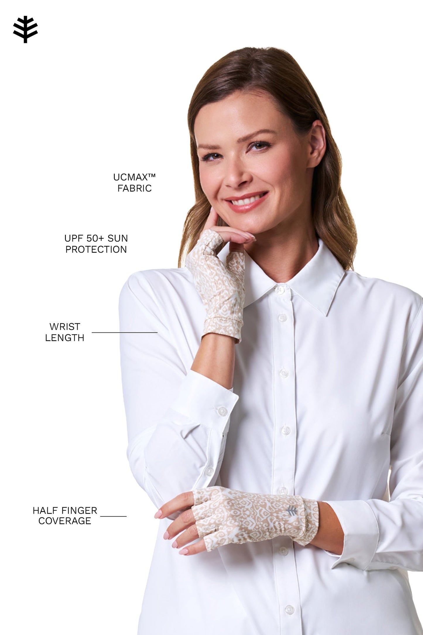 Ouray Fingerless Gloves | Warm Taupe Coastal Ikat