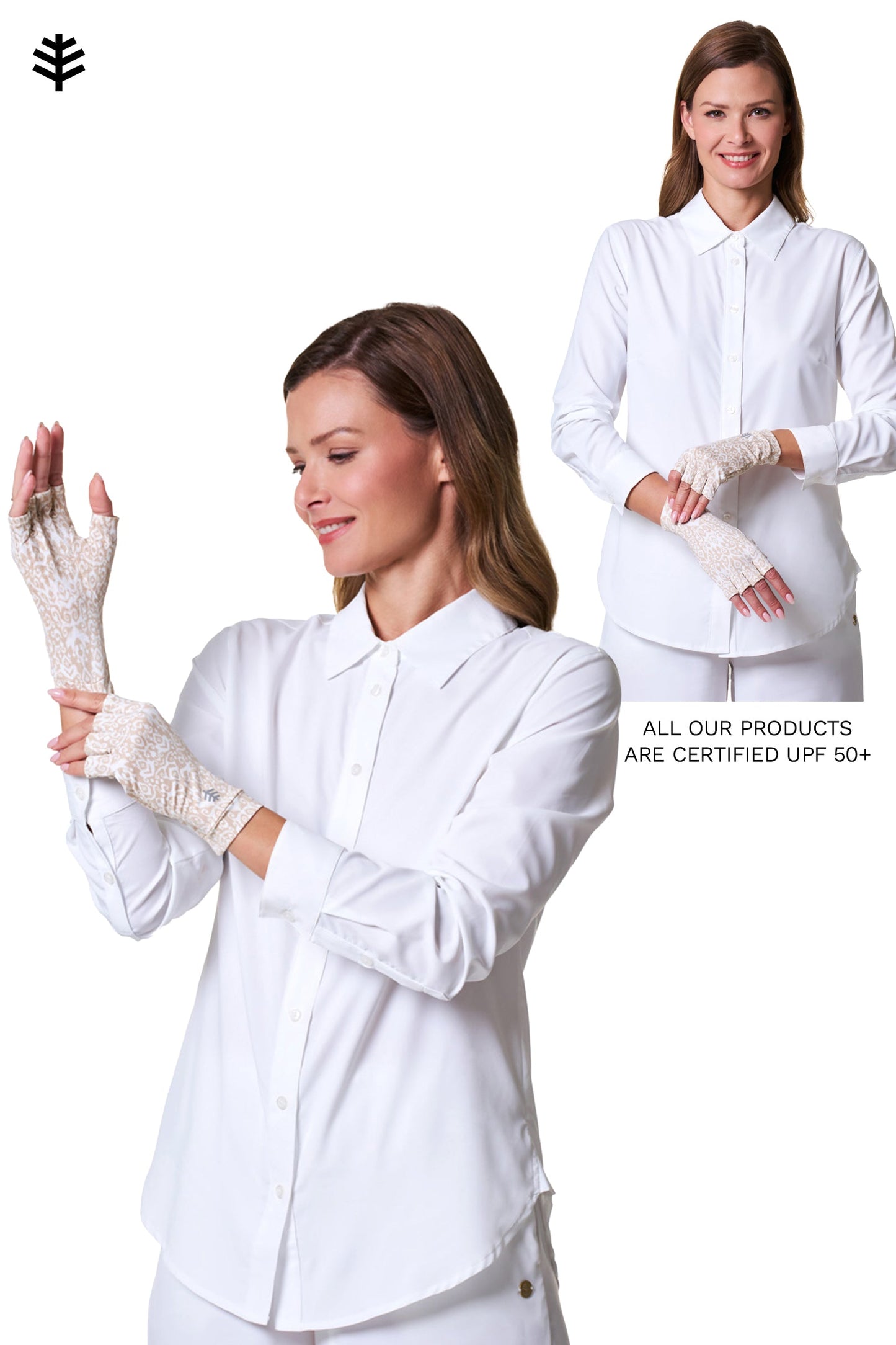 Ouray Fingerless Gloves | Warm Taupe Coastal Ikat