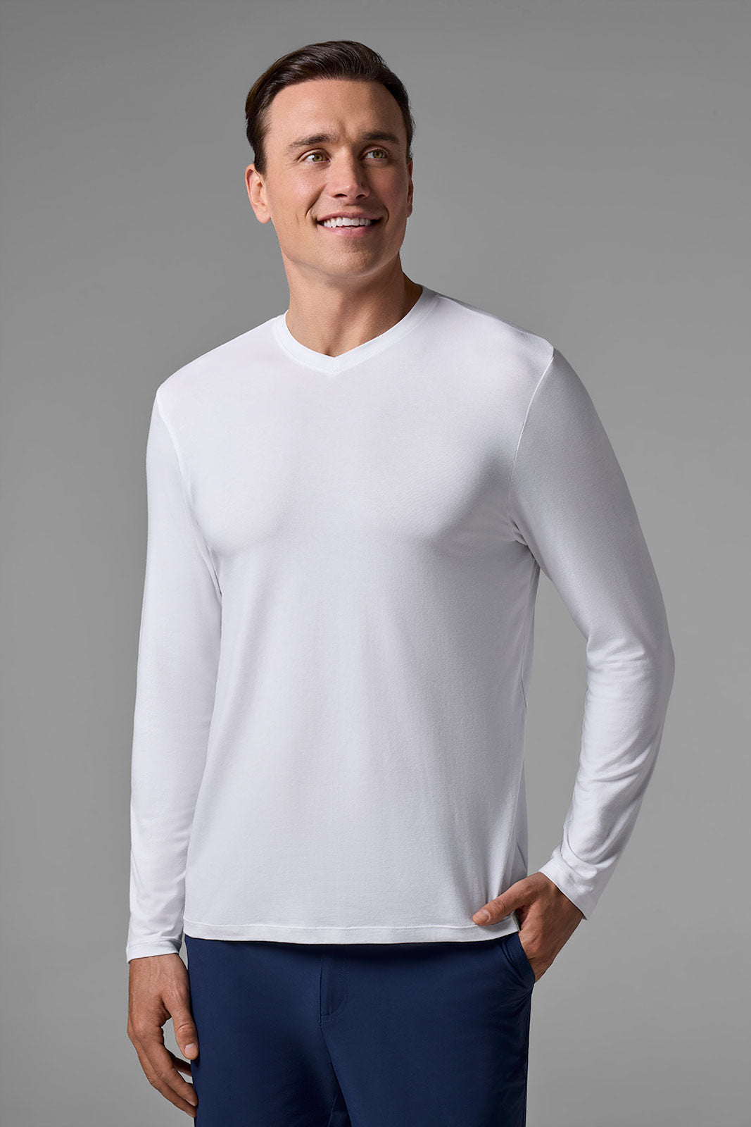 Men's Morada Everyday Long Sleeve V-Neck T-Shirt | White