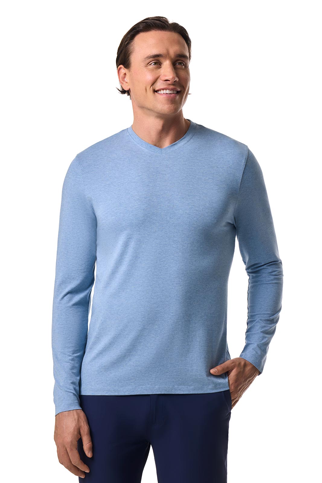 Men's Morada Everyday Long Sleeve V-Neck T-Shirt | Light Blue Heather