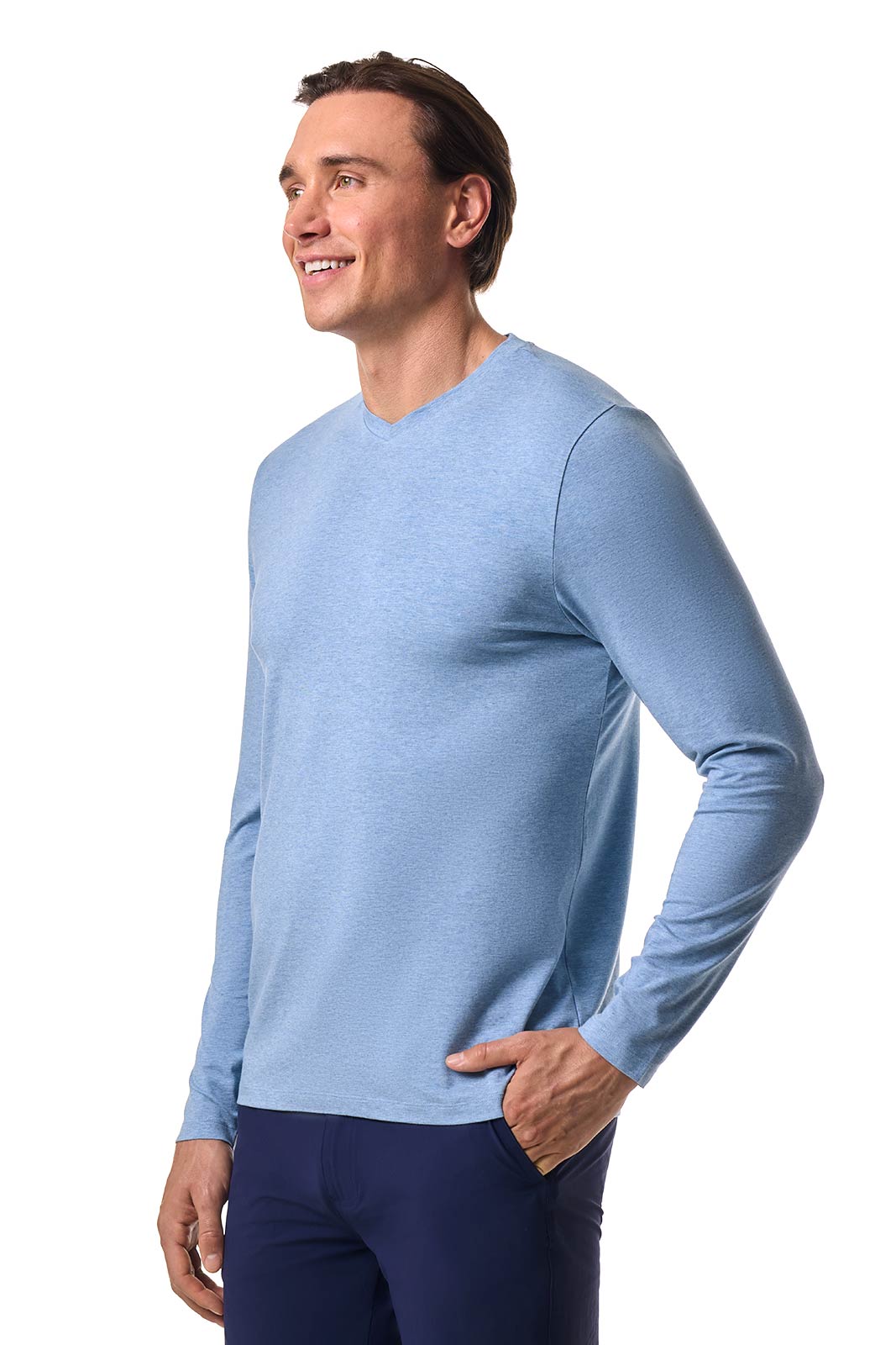 Men's Morada Everyday Long Sleeve V-Neck T-Shirt | Light Blue Heather