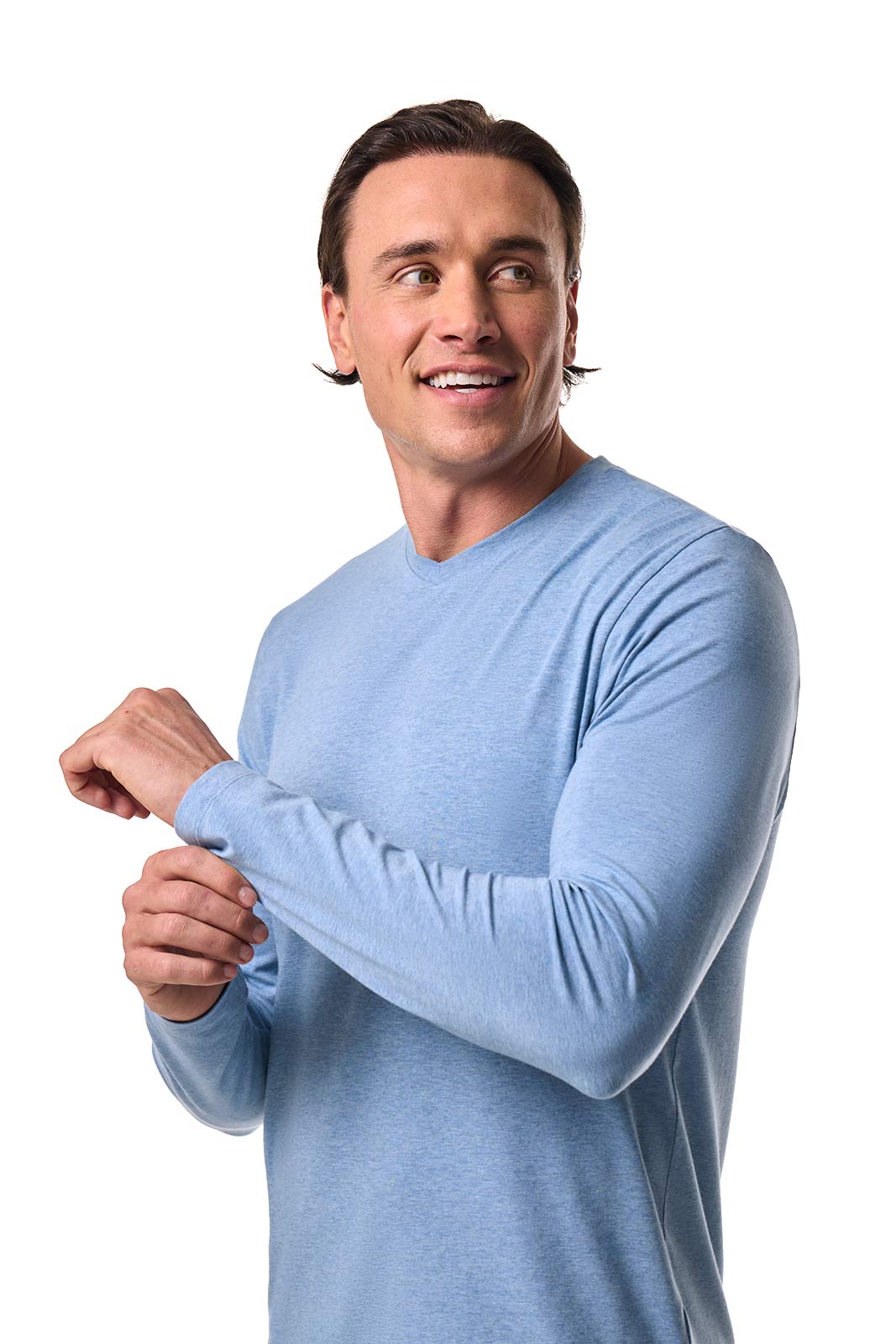 Men's Morada Everyday Long Sleeve V-Neck T-Shirt | Light Blue Heather