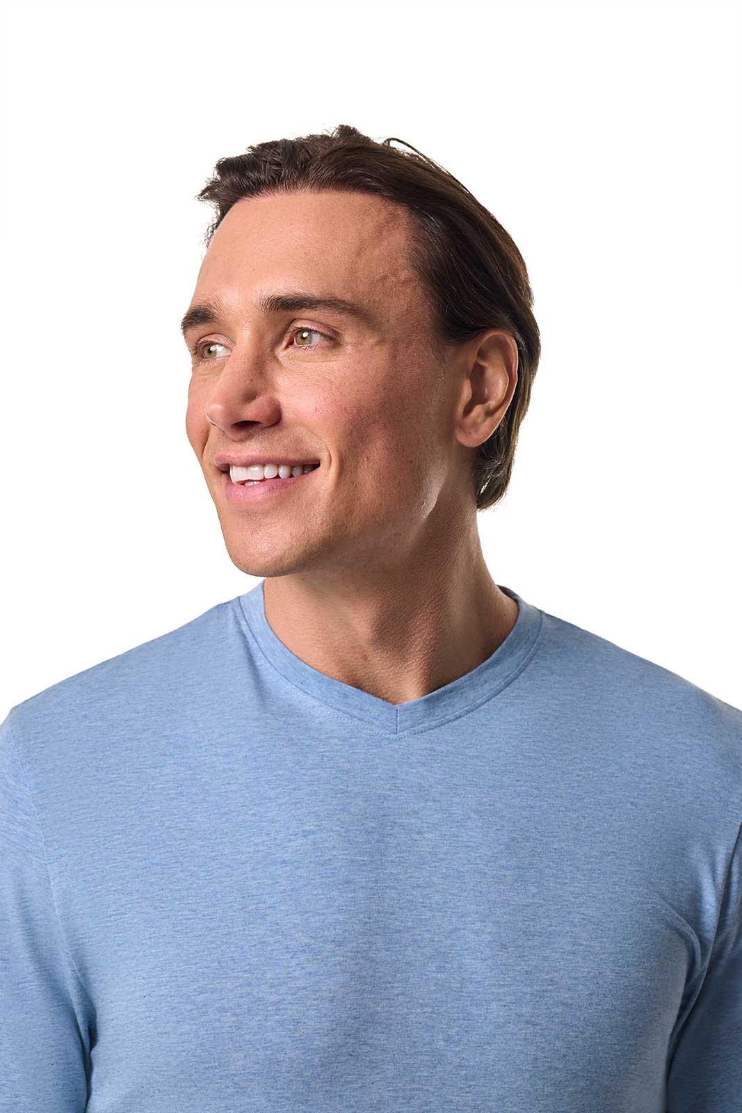 Men's Morada Everyday Long Sleeve V-Neck T-Shirt | Light Blue Heather