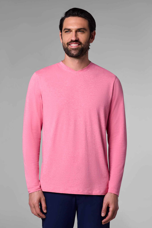 Men's Morada Everyday Long Sleeve V-Neck T-Shirt | Flamingo Pink Heather