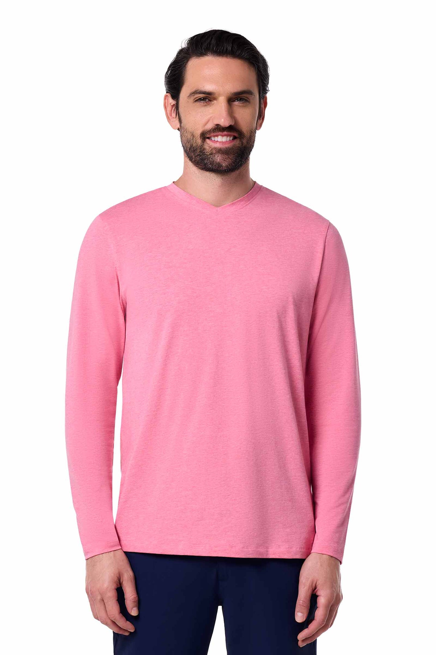 Men's Morada Everyday Long Sleeve V-Neck T-Shirt | Flamingo Pink Heather