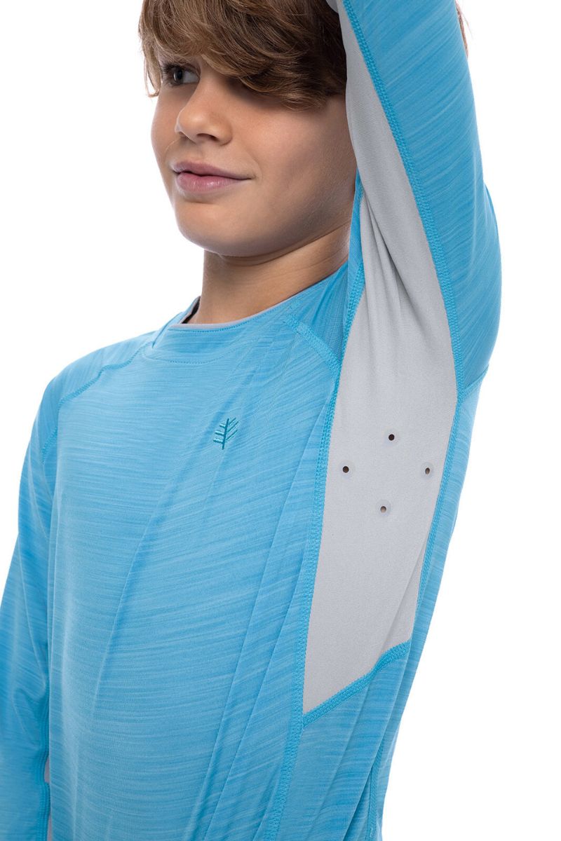 Kid's Ultimate Long Sleeve Rash Guard | Malibu Blue Line Texture