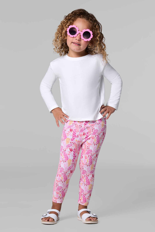 Kid's Monterey Summer Leggings | Soft Pink Blooming Forest