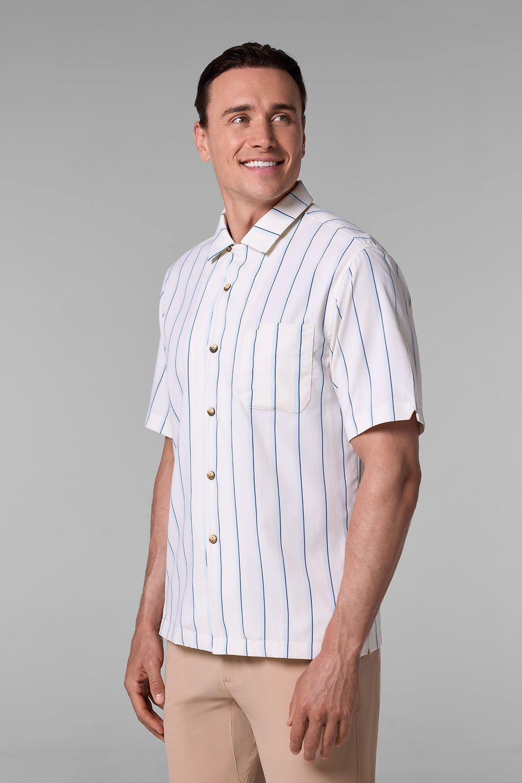 Men's Safari Camp Shirt | Pearl/Skyride Vertical Stripe
