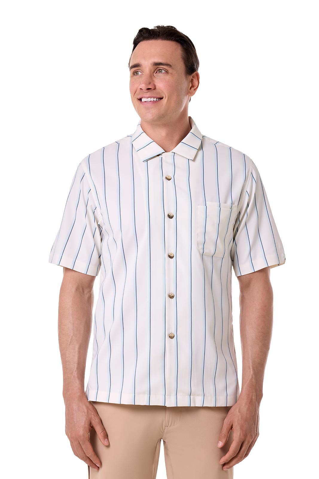 Men's Safari Camp Shirt | Pearl/Skyride Vertical Stripe