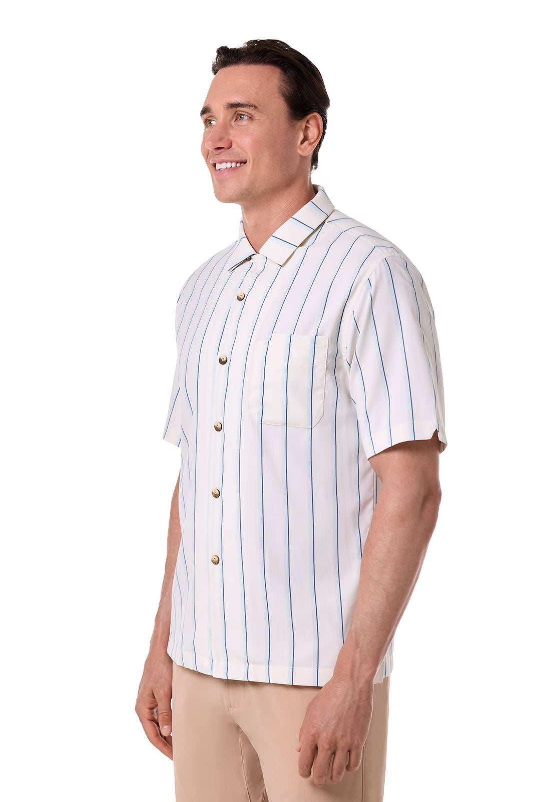 Men's Safari Camp Shirt | Pearl/Skyride Vertical Stripe