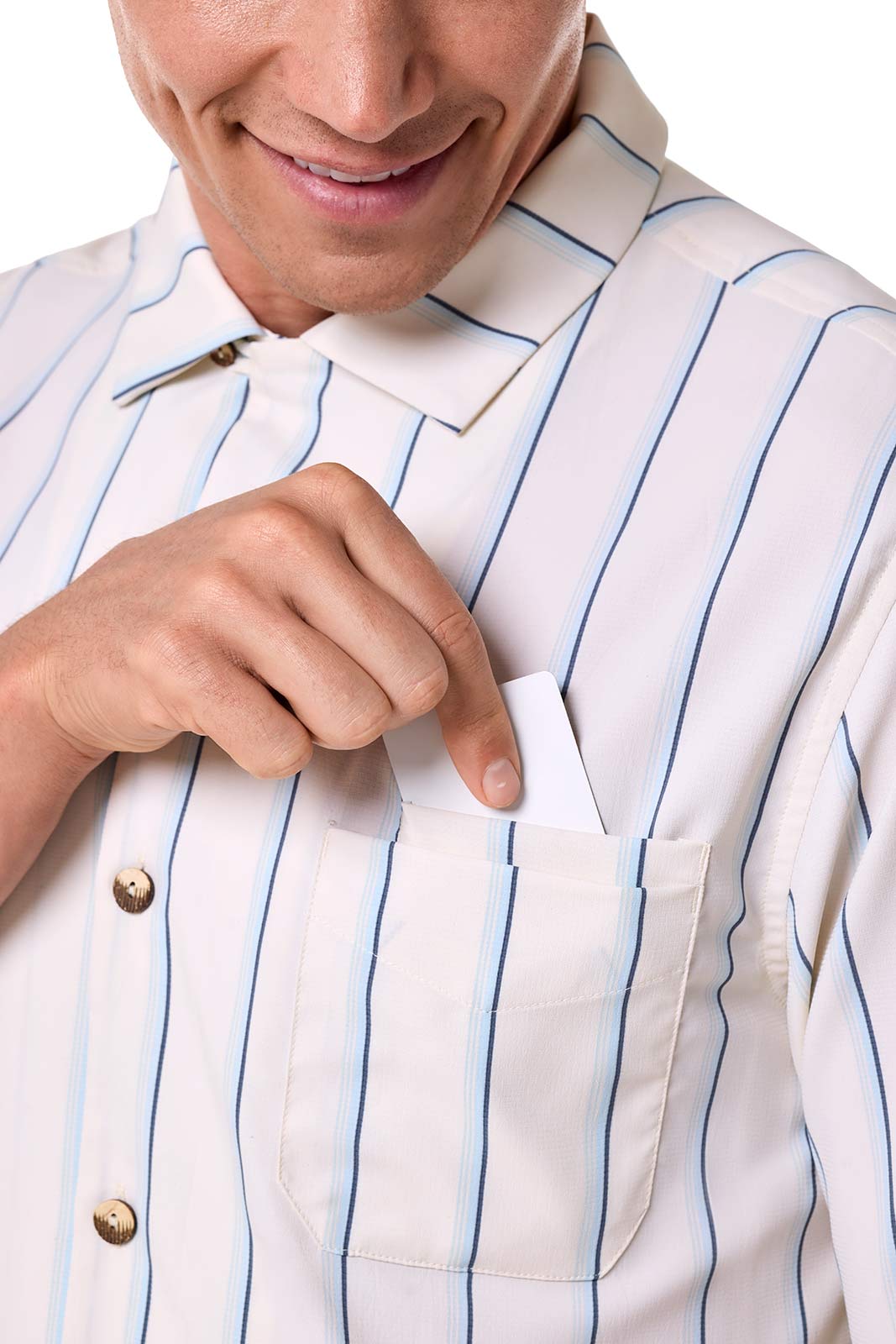 Men's Safari Camp Shirt | Pearl/Skyride Vertical Stripe