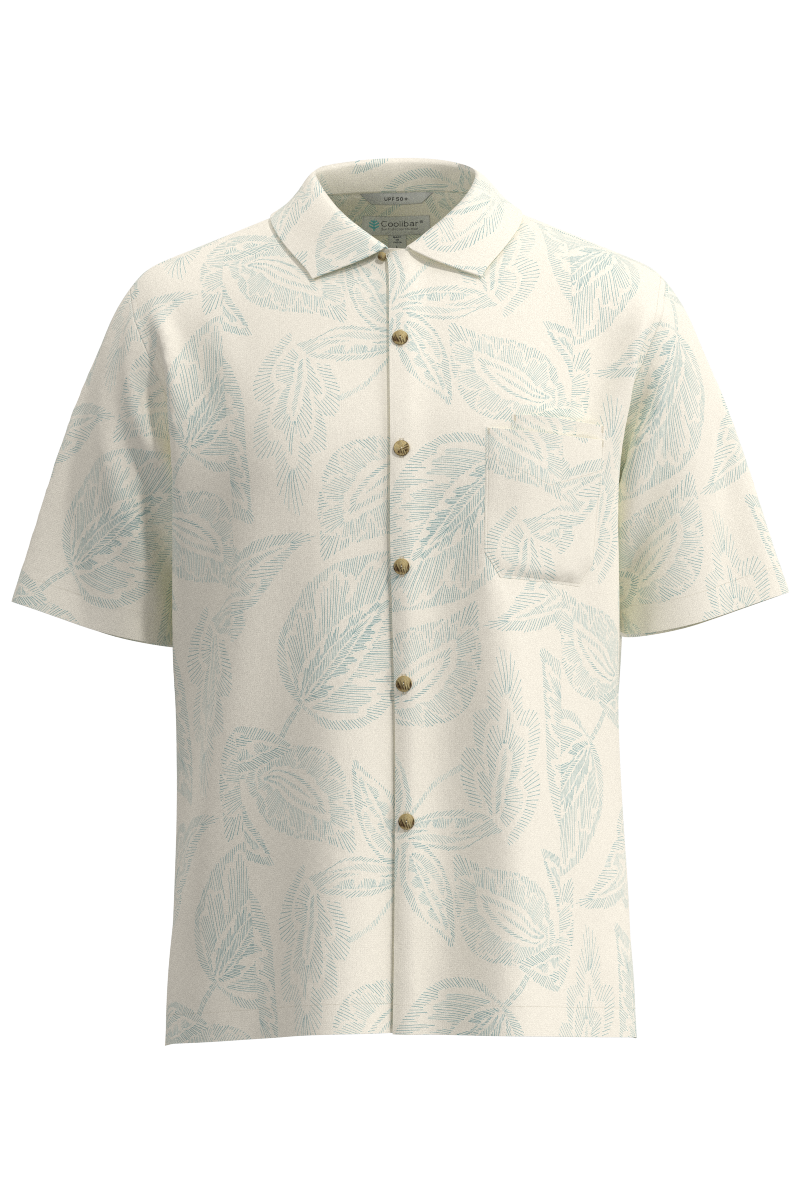 Men's Safari Camp Shirt | Vanilla Embroidered Leaves