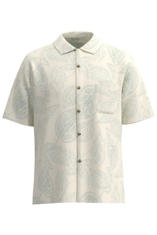 Men's Safari Camp Shirt | Vanilla Embroidered Leaves