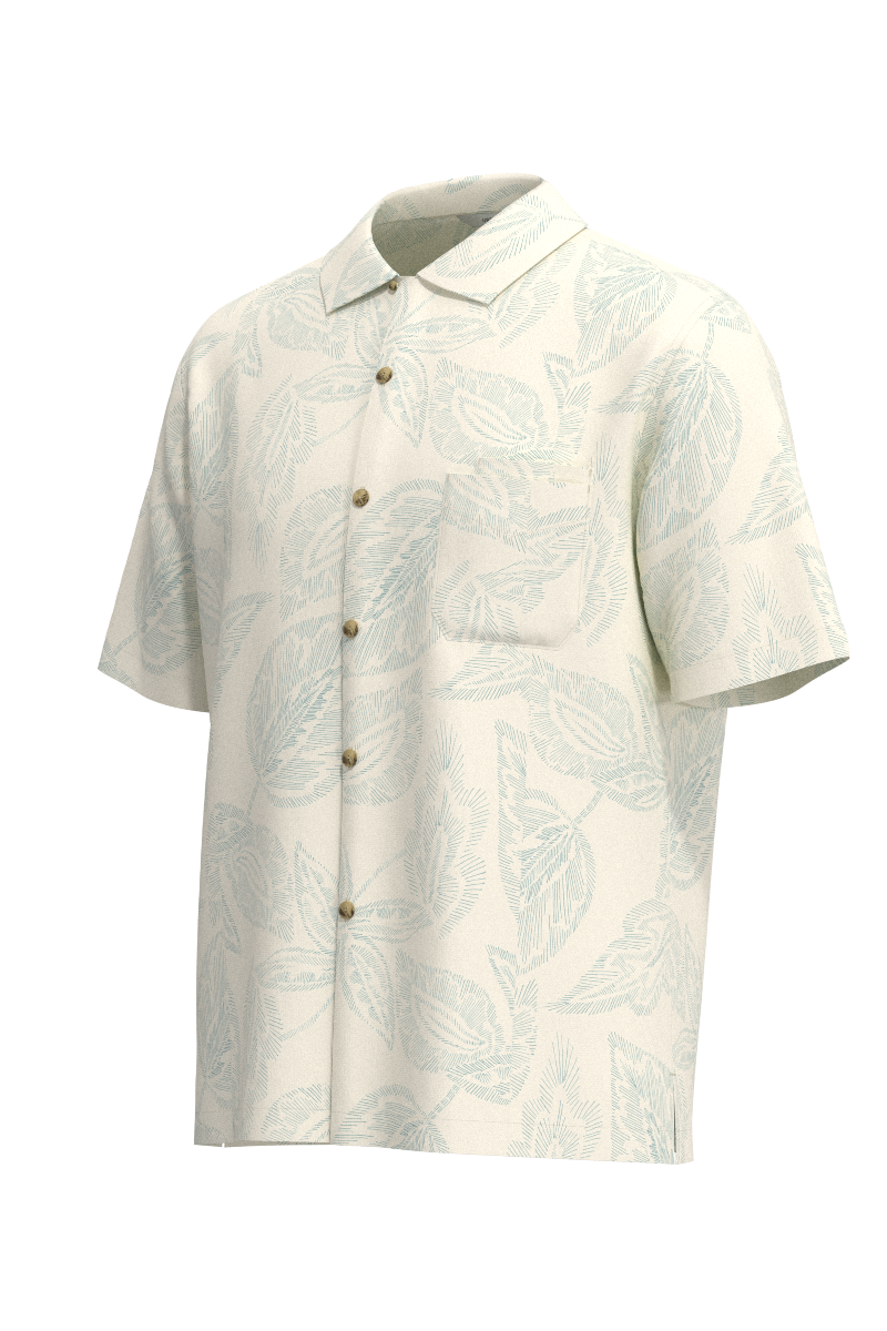 Men's Safari Camp Shirt | Vanilla Embroidered Leaves