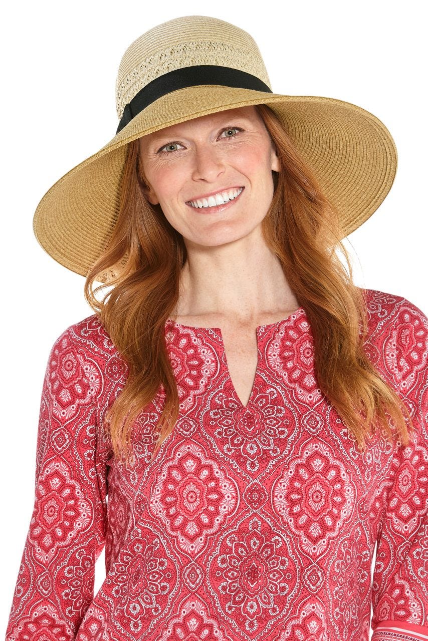 Women's Shannon Wide Brim Beach Hat | Natural Color block