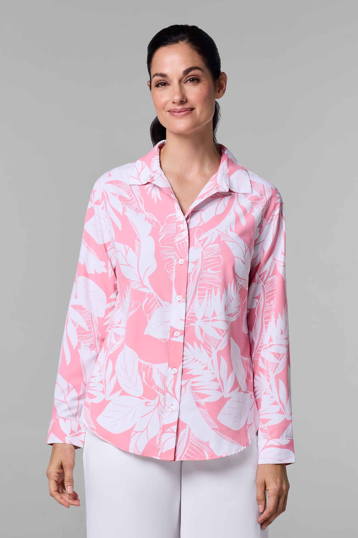 Women's Rhodes Shirt | Flamingo Pink Palm Paradise
