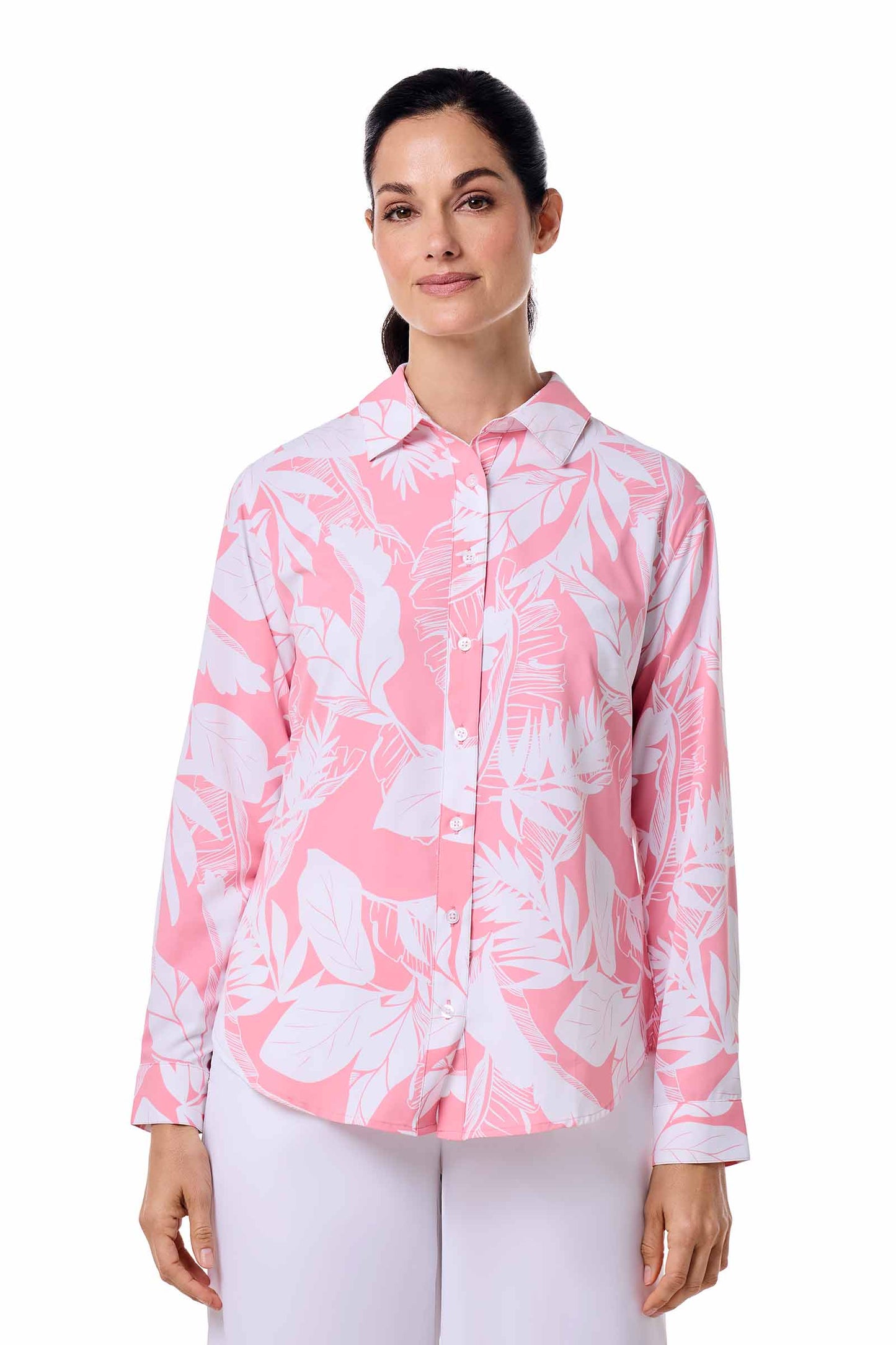 Women's Rhodes Shirt | Flamingo Pink Palm Paradise