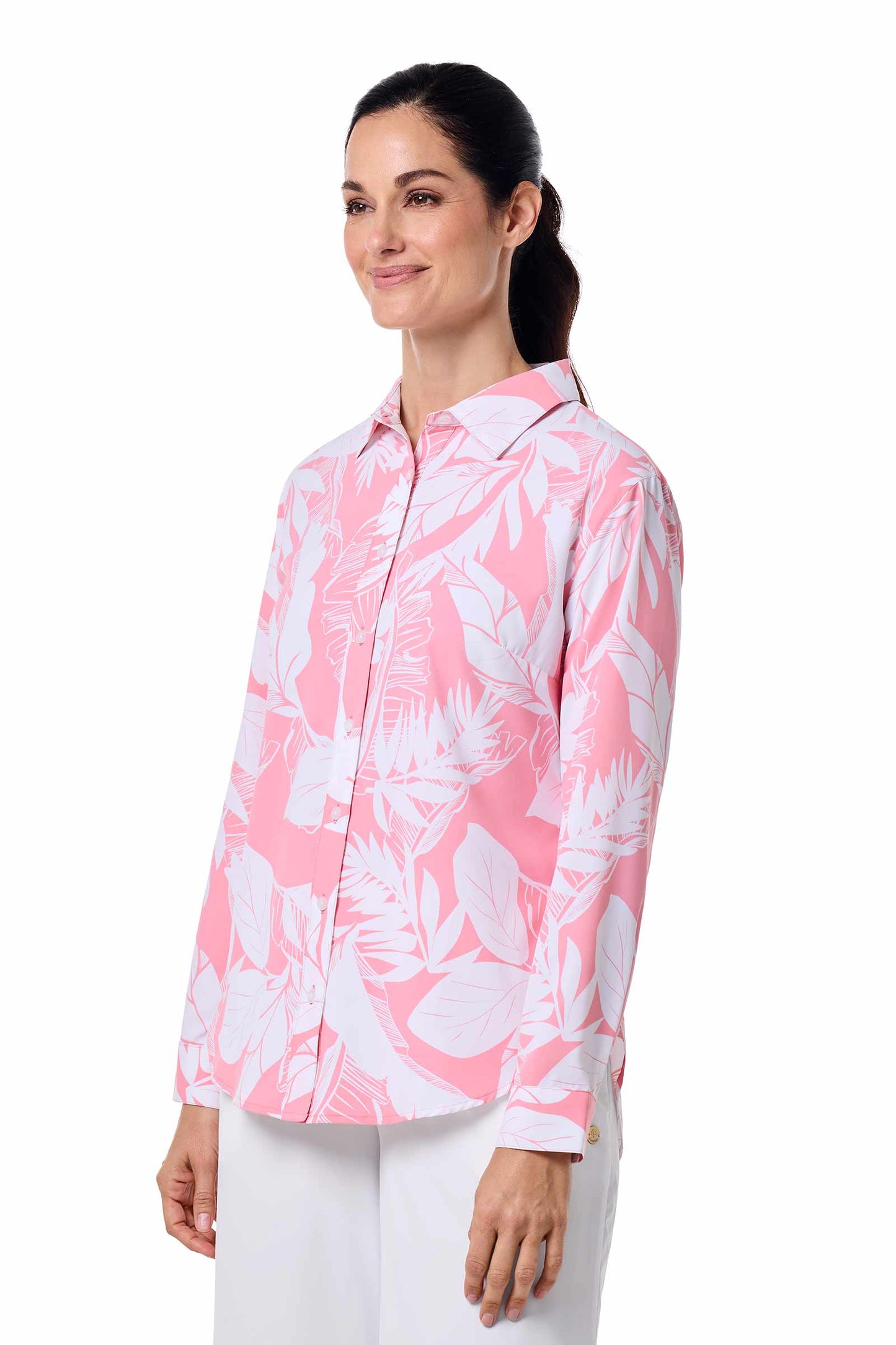Women's Rhodes Shirt | Flamingo Pink Palm Paradise