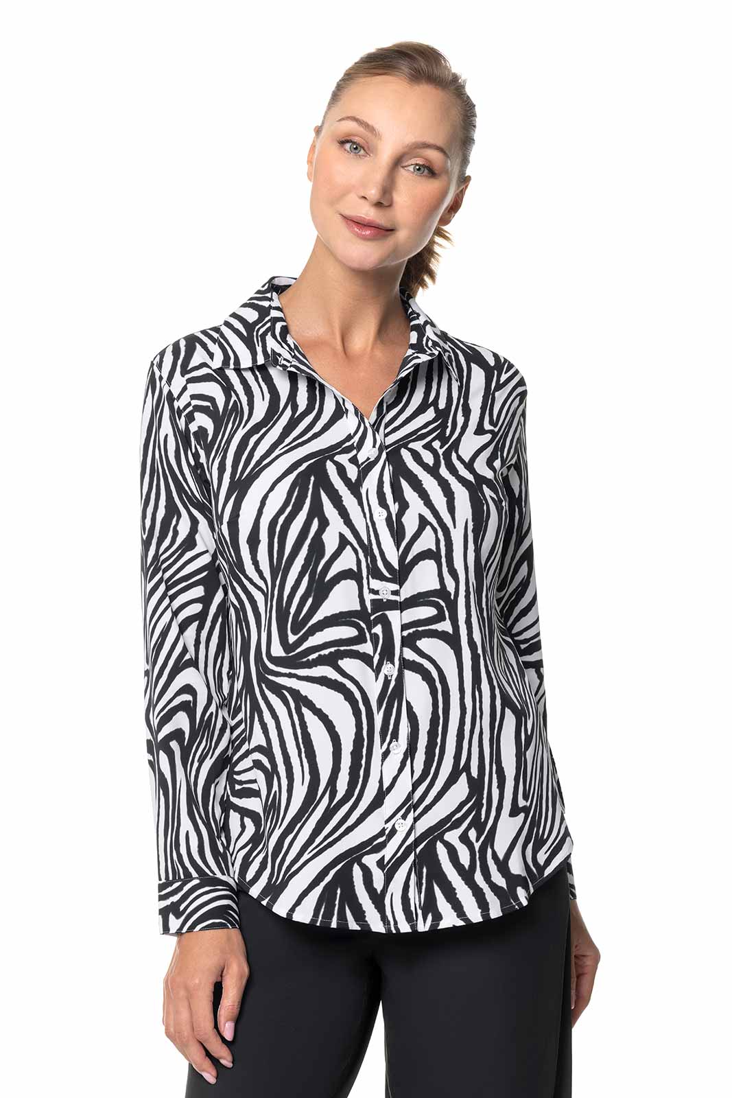 Women's Rhodes Shirt | Black/White Running Zebra
