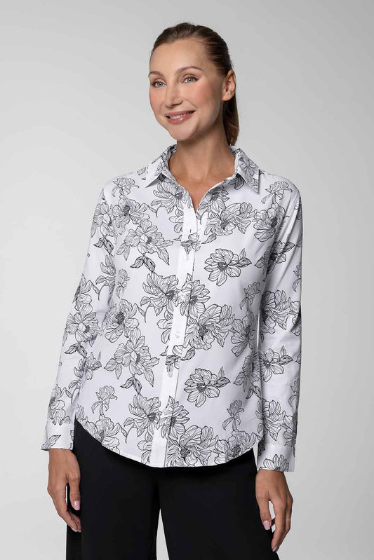 Women's Rhodes Shirt | White/Black Perfect Peony