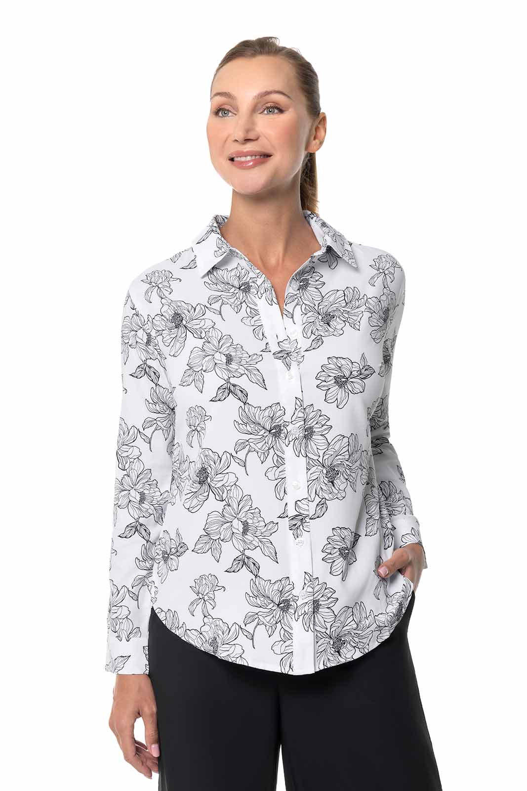 Women's Rhodes Shirt | White/Black Perfect Peony