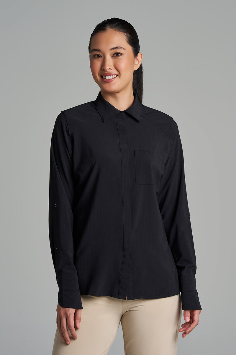 Women's Amara Smart Shirt | Black Shadow Stripe