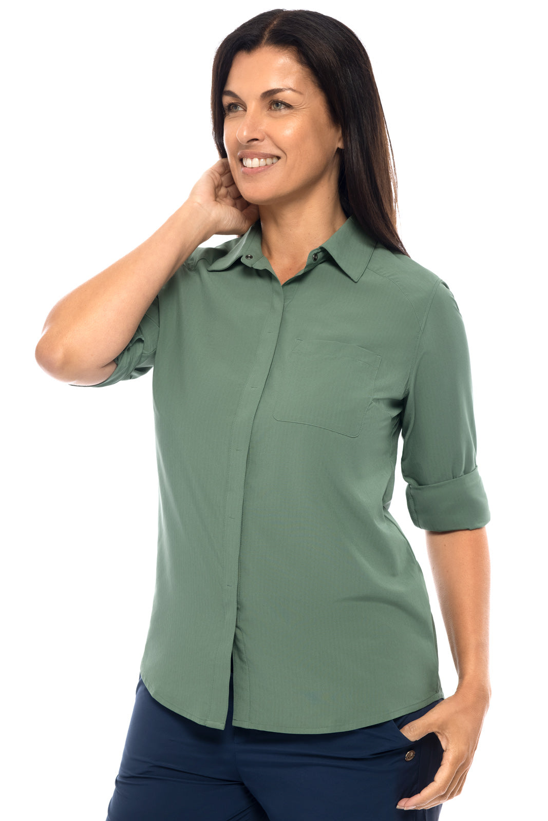 Women's Amara Smart Shirt | Pine Green Stripe