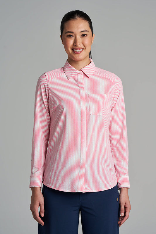 Women's Amara Smart Shirt | White/Flamingo Pink Stripe